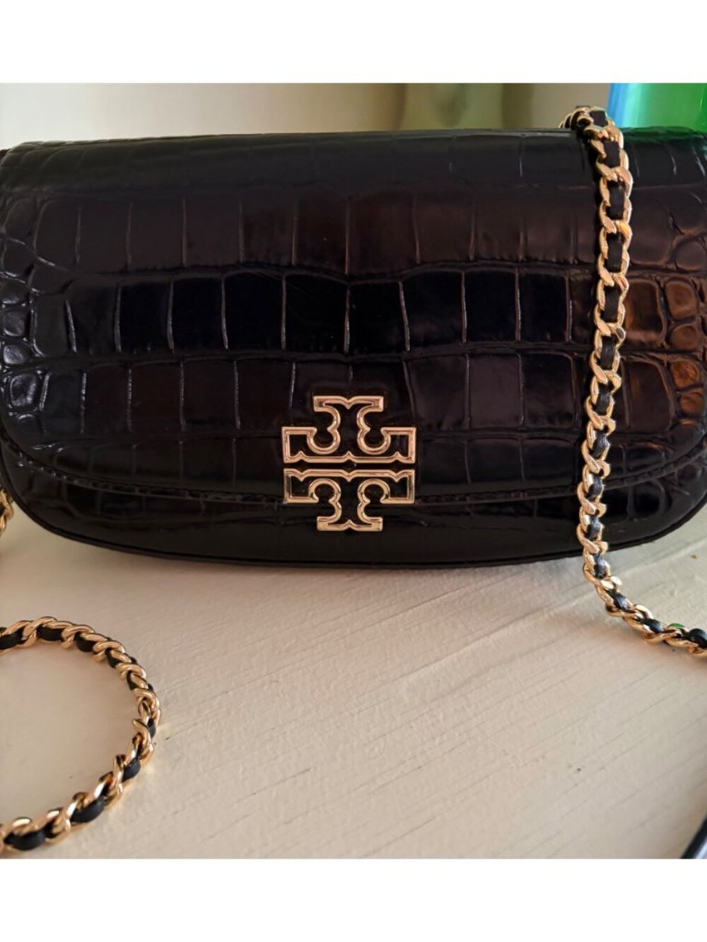 Tory Burch Britten Black Embossed Leather Convertible Crossbody/ Clutch Bag - Picture 2 of 16